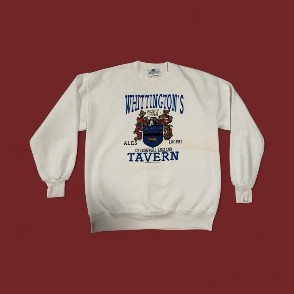 Passport Internationale Whittington's Tavern White Vintage 90s Sweatshirt Size L